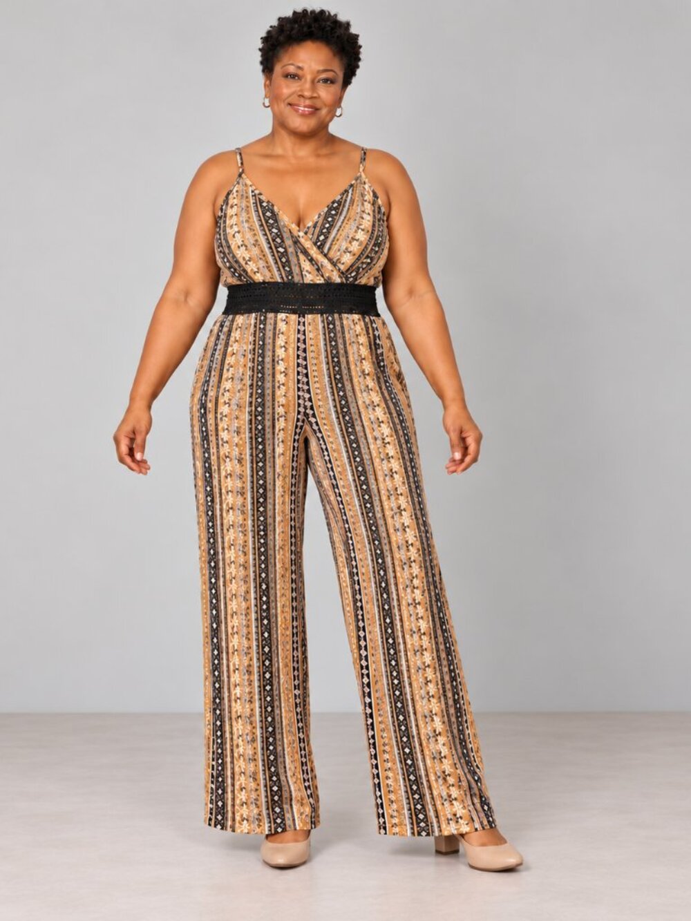 No Boundaries Boho Striped Crochet Waist Wide Leg Jumpsuit XXXL